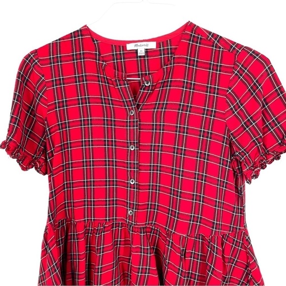 MADEWELL Studio Ruffle-Hem Top in Clanton Plaid Tartan Button Peplum Blouse - Picture 4 of 8